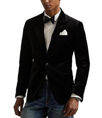 $798 Polo Ralph Lauren Men's Tailored Velvet Jacket, Black, 42 R