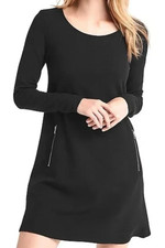 WOMENS GAP LONG SLEEVED A-LINE DRESS WITH ZIPPERS BLACK AND SILVER MEDIUM