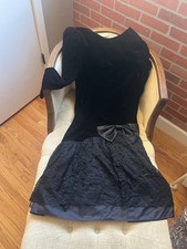 Black Crushed Velvet Vintage 9/10 Petite Bow Prom Christmas Dress Samantha Black