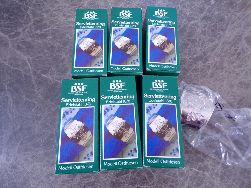 BSF FRIESENMUSTER große Serviettenringe für 6 Personen 18/10 TOP neuwertig