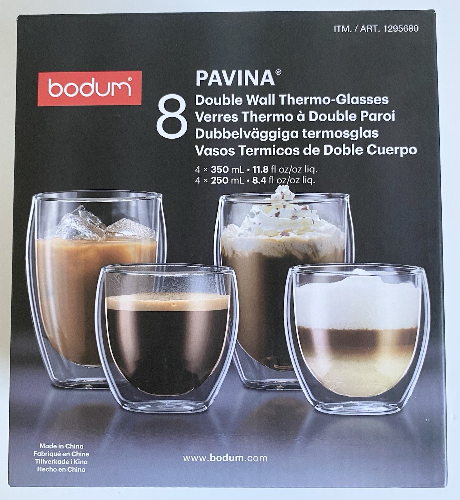 BODUM PAVINA SET OF 8 GLASSES DOUBLE WALL THERMO-GLASS (250ML & 350ML SIZES) NEW