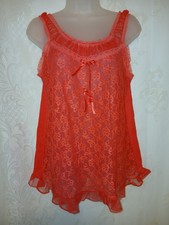 Vintage 50s Pink Nylon Chiffon Lace Ruffled Babydoll Nighty Lingerie S