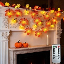 20Ft 40 LED Maple Leaf Pumpkin String Lights, USB, 8 Modes, Fall Decor