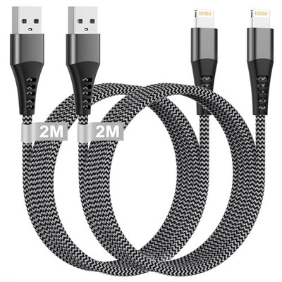 2x 2M iPhone Ladekabel USB Lightning MFi Nylon 2,4A Schnelllade