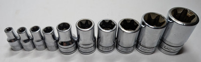 NICE SNAP ON TOOLS 10 PC INVERTED FEMALE TORX SOCKET SET E5 TO E20