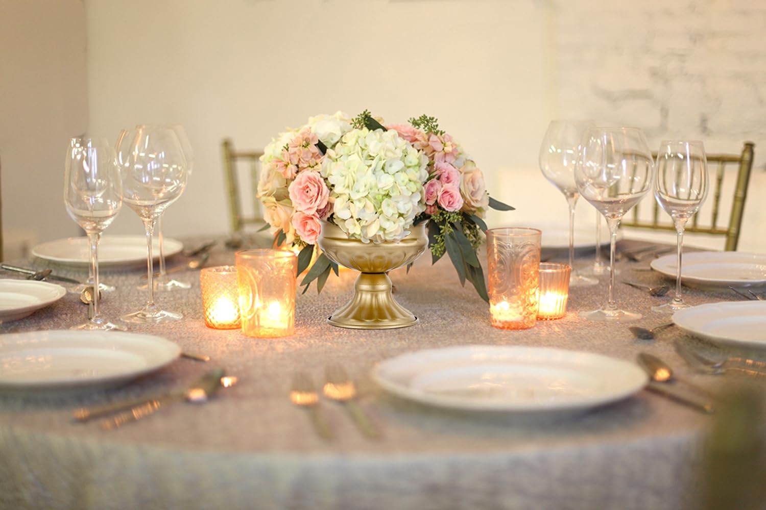 Metal Vases for Table Centerpieces Gold Compote Pedestal Vase Floral Containe...