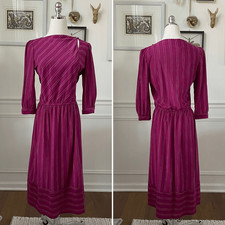 Vintage 80s New Division Violet Boatneck Cut Out Dress Mixed Direction Stripes M