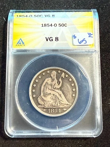 1854 O SEATED LIBERTY HALF DOLLAR ANACS VG 8 996