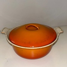 Vintage Le Creuset Orange 22 Twin Handle Casserole Pot Well  Used