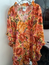Farm Rio Colorful Floral Beaded Orange Pink  Kaftan Cover Up Women’s Xl