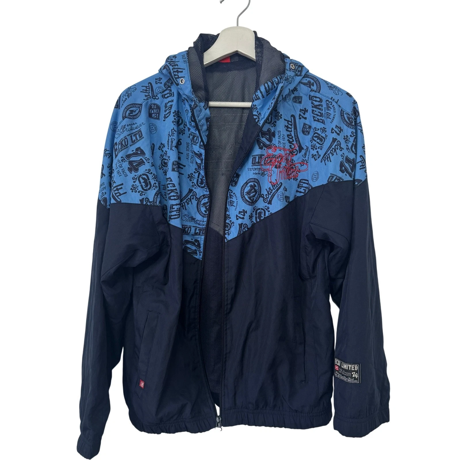 Ecko Unltd Jacket Men’s S Blue Graphic Print Needs New Zip See Pics