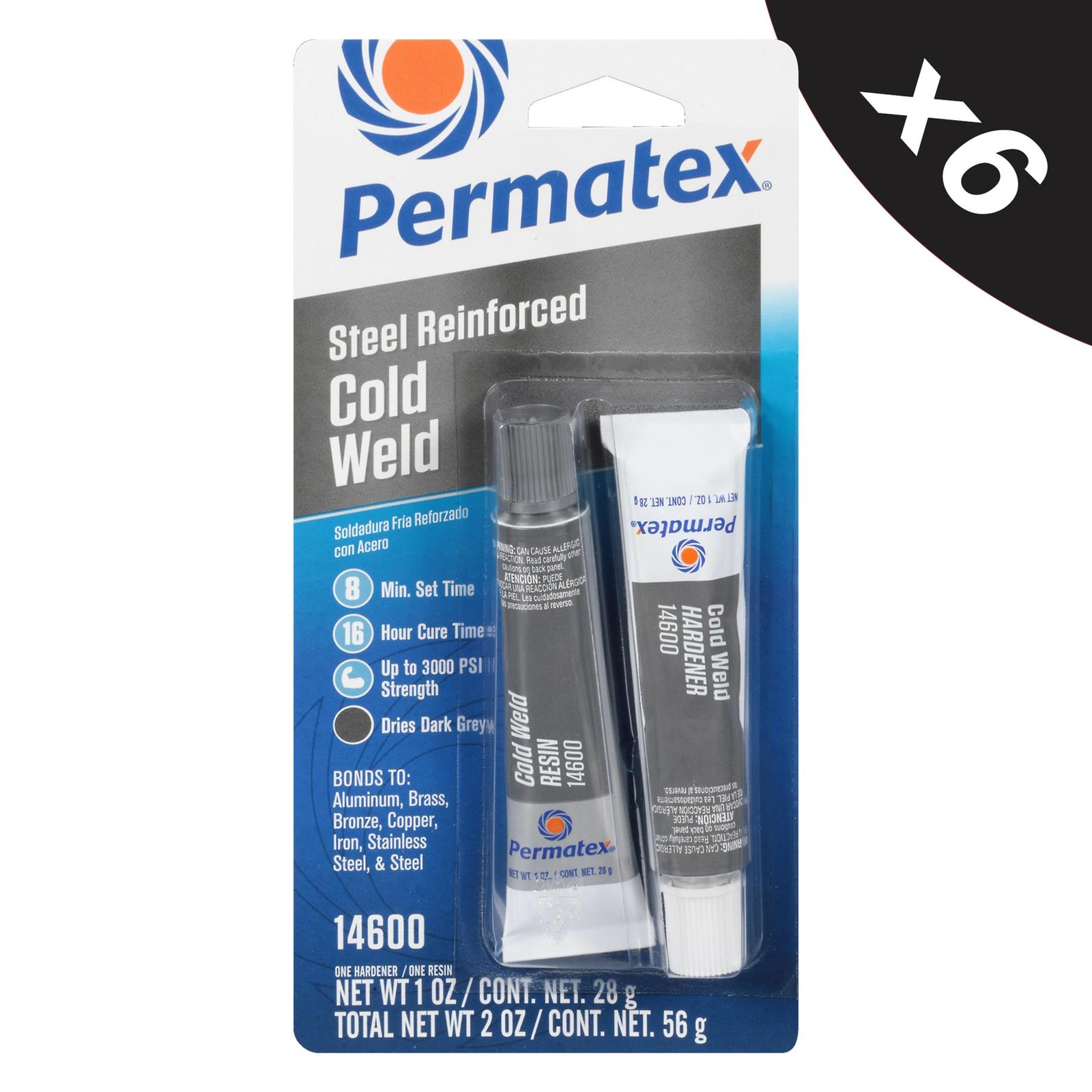 6x Permatex Steel Reinforced Cold Weld Epoxy Resin Hardener Filler Adhesive Glue