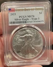 2021 $1 Type 1 American Silver Eagle PCGS MS70  Flag Label