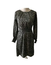 NWOT H by Halston Fit And Flair Dress Xl Silver Leaf Print