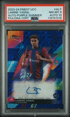 TOPPS FINEST UEFA CLUB COMPETITIONS AUTOS LAMINE YAMAL 153/199 PSA 8 AUTO 10