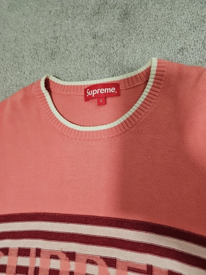 Supreme 20SS Chest Stripe Sweater Big Logo Sweater Coral Size Large Preowned  - Image 2 of 4