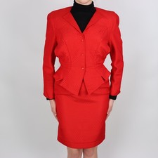 Thierry Mugler Paris Red Pencil Skirt Sculpted Blazer Set Size 40 / S Vintage