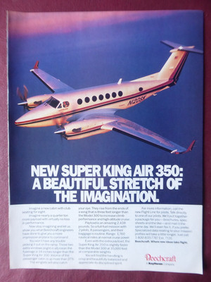 2/1990 PUB BEECHCRAFT RAYTHEON FLUGZEUG SUPER KING AIR 350 FLUGZEUG ORIGINAL ANZEIGE