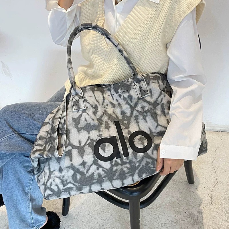 ALO Yoga Gray Tie Dye Large Canvas Tote Bag Gym Travel Carry-on NWT