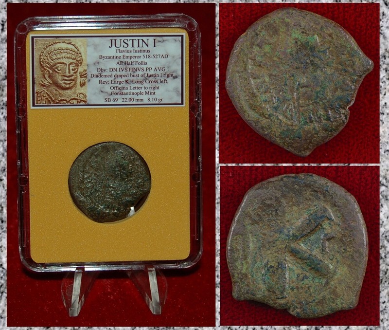 Ancient Byzantine Empire Coin JUSTIN I Bronze Half Follis Constantinople Mint