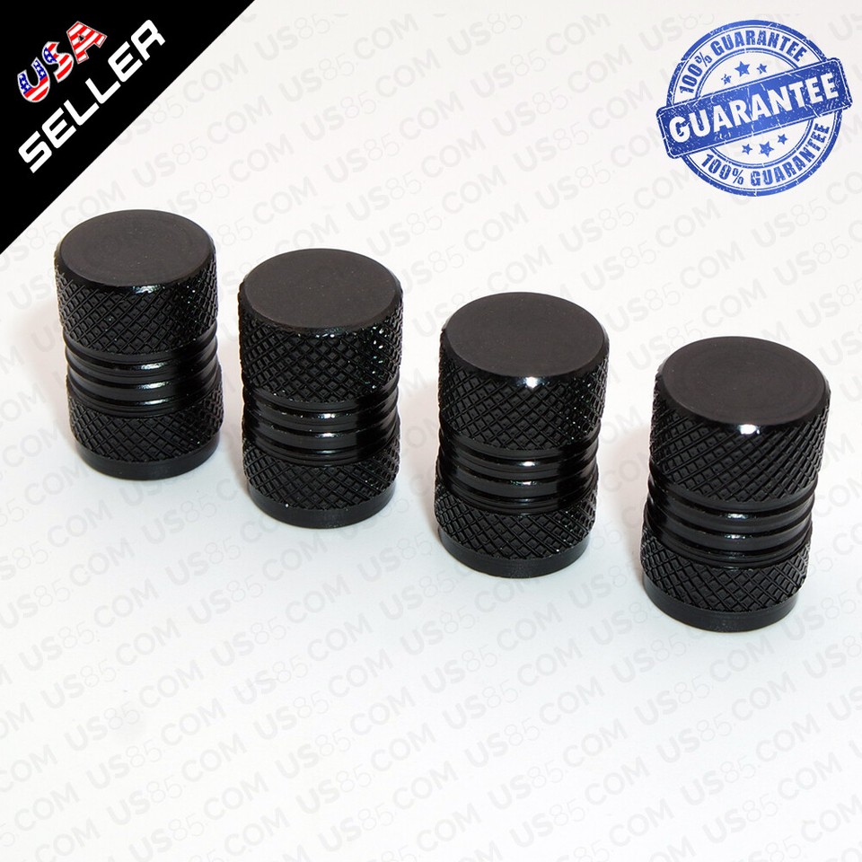 Black Tire Stem Valve Caps and Black Keychain Combo Set
