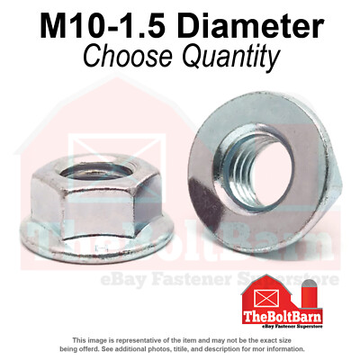 M10-1.5 Class 8 Hex Flange Nuts Zinc Clear Coarse Thread (Pick Quantity)