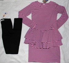 NWT Joah Love Pink Black Striped Mod Bustle Dress Black Leggings 12 14