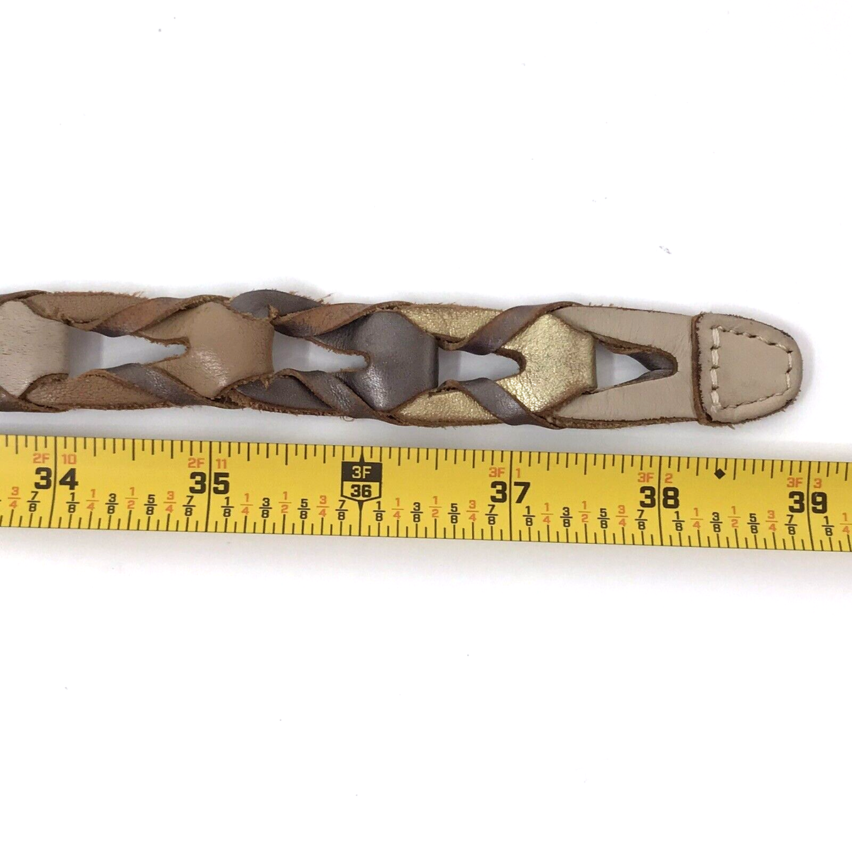 Fossil Belt Womens S Gold Brown Metallic Leather Skinny  display picture 2