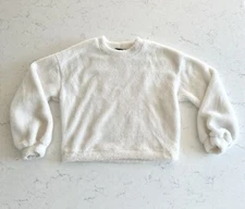 Aqua Faux Fur Sweater Sweatshirt White Size M Medium Crop