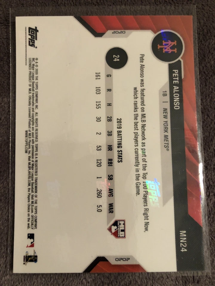 2020 Topps Now MLB Network Top 100 Pete Alonso NY Mets Parallel /99 #MN24 💎 - Image 3 of 3