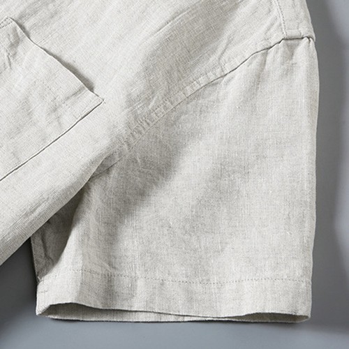 Camicia uomo maniche corte lino casual cotone abbassato tinta unita bottoni - Foto 15 di 30