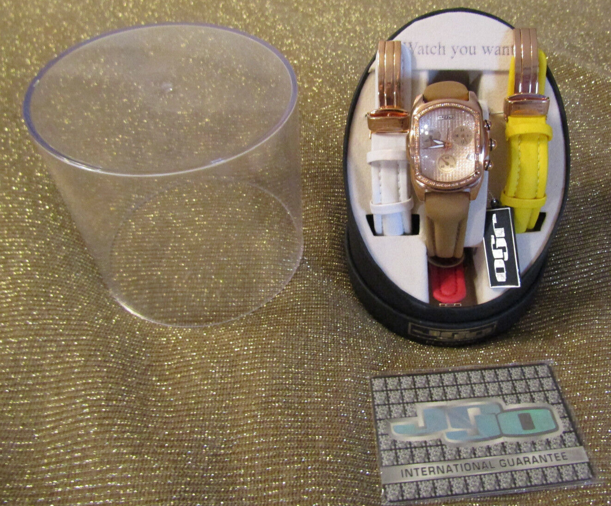 JOJO WATCH APPROX 2.00CT DIAMOND CASE CHRONO JL-09479 RED TAN