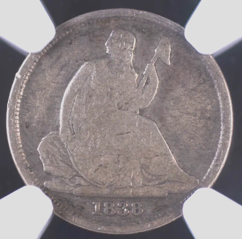 1838 O NO STARS SEATED DIME NGC CHOICE VG10 NICE AND ORIGINAL PROBLEM FREE IN
