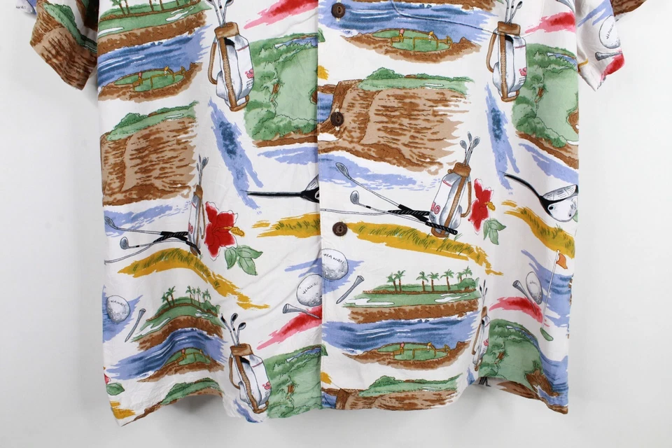 Vintage Iolani Hawaii Shirt Mens L Button Up Golf Pattern Camp 80s - Image 4 of 4