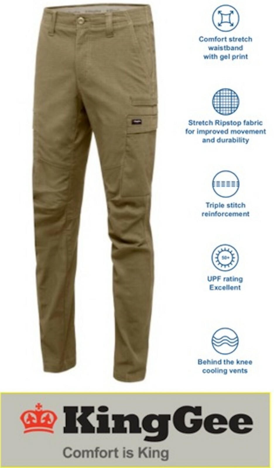 KING GEE 2PK MENS "WORKCOOL PRO" COTTON RIPSTOP MULTI POCKET WORK