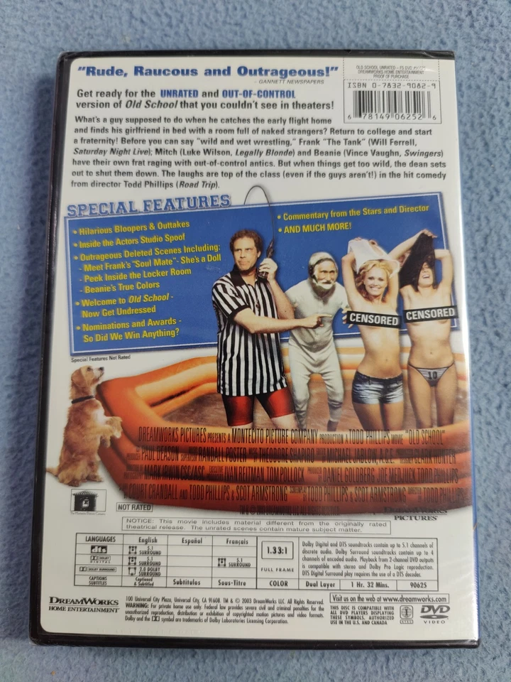 NEW SEALED OLD SCHOOL DVD ( UNRATED AND OUT OF CONTROL ) FULL SCREEN - Image 2 of 2
