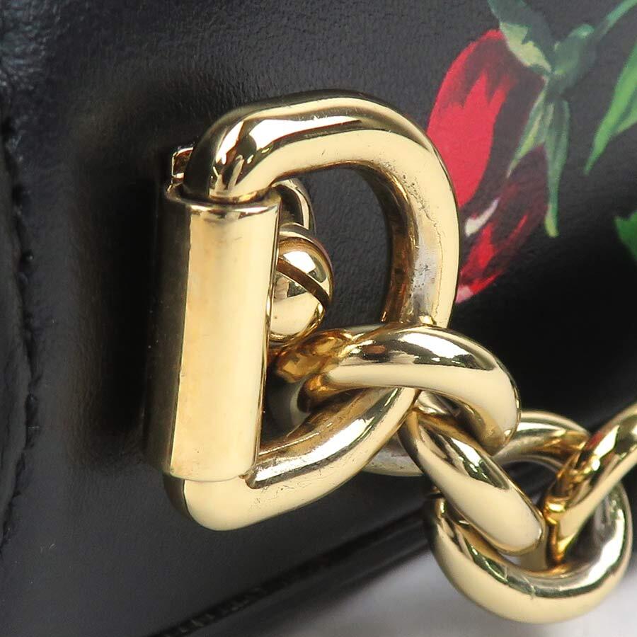 Auth DOLCE&GABBANA Flower Print Crossbody Shoulder Bag Black