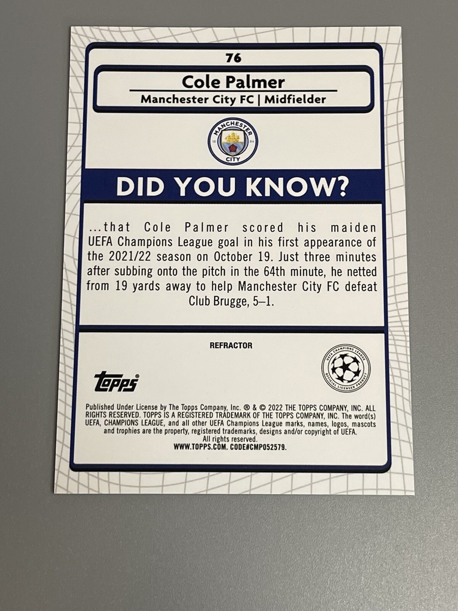 Cole Palmer 2021-22 Topps Merlin Chrome UEFA Refractor Rookie RC