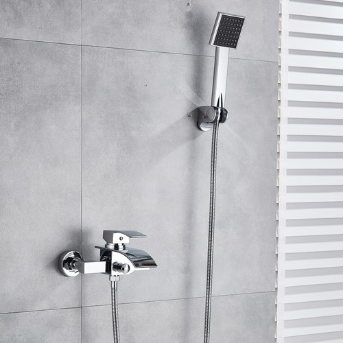 Chrom Badewannenarmatur Handbrause Wasserfall Badewanne Duschset Mischbatterie - Bild 3 von 12