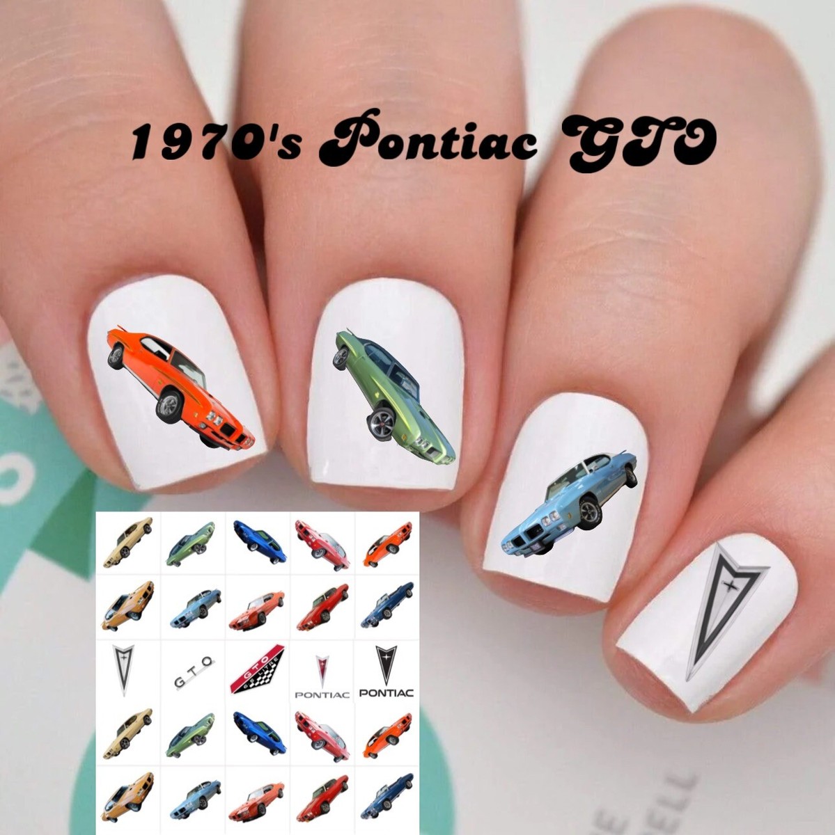 1970 Pontiac GTO Mustang Waterslide Nail Art Decals Set of 50