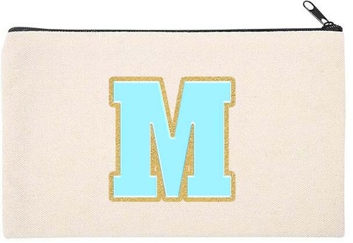 Personalized Initial Gold Blue Mascot Canvas Bag for Make up Pouch Bridal Gift - Picture 17 of 30
