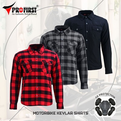 KMAX Men's Kevlar Lined Motorcycle Flannel Shirt - CE Armored (Gray/Black, Size 42)