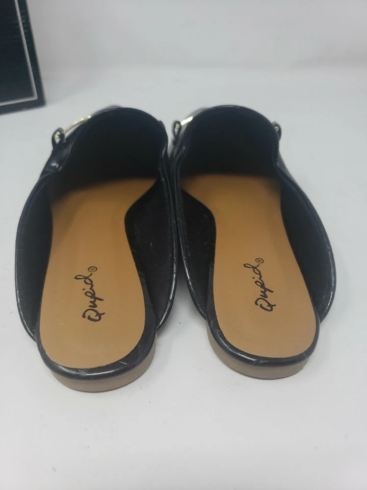 Mulas de piel de cocodrilo Qupid de cuero sintético negro estilo: remolino 187X talla: 7 nuevas en caja Foto 4 de 4