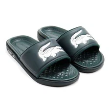 Lacoste Men Sandals Flip Flops Croco Dualiste 0922 1 Slide Sandals Dark Green 