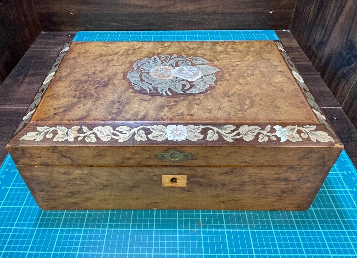 Victorian Lacquered Mother of Pearl Inlaid Travel Writing Desk