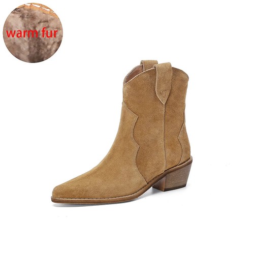 Boots for Woman Cow Wedges Heel Ankle Boots Cowboy Boots Female - Picture 28 of 30