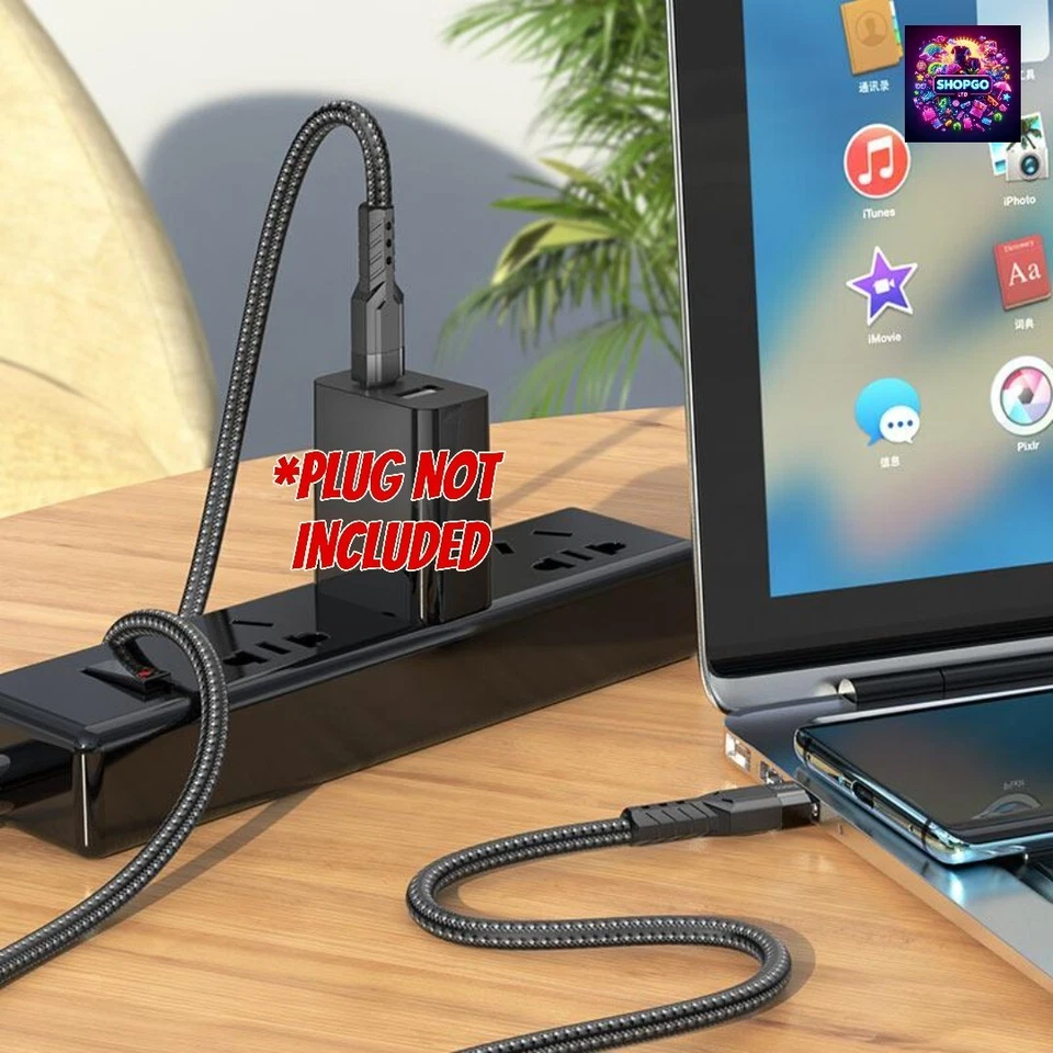 Type C to Type C Cable PD 60W Fast Charge Braided USB Lead LED 1.2M For Samsung - Image 3 of 4