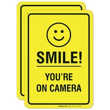 Smile Your On Camera Sign, Security Video Surveillance Sign 2 Pack 7x10 Aluminum