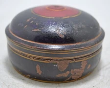 Antique Wooden Kum Kum Powder Tika Box Original Old Lacquer Painted