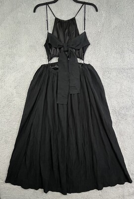 Skylar Rose Halter Maxi Dress Womens Large Open Cut Tie Back Crinkle Broomstick